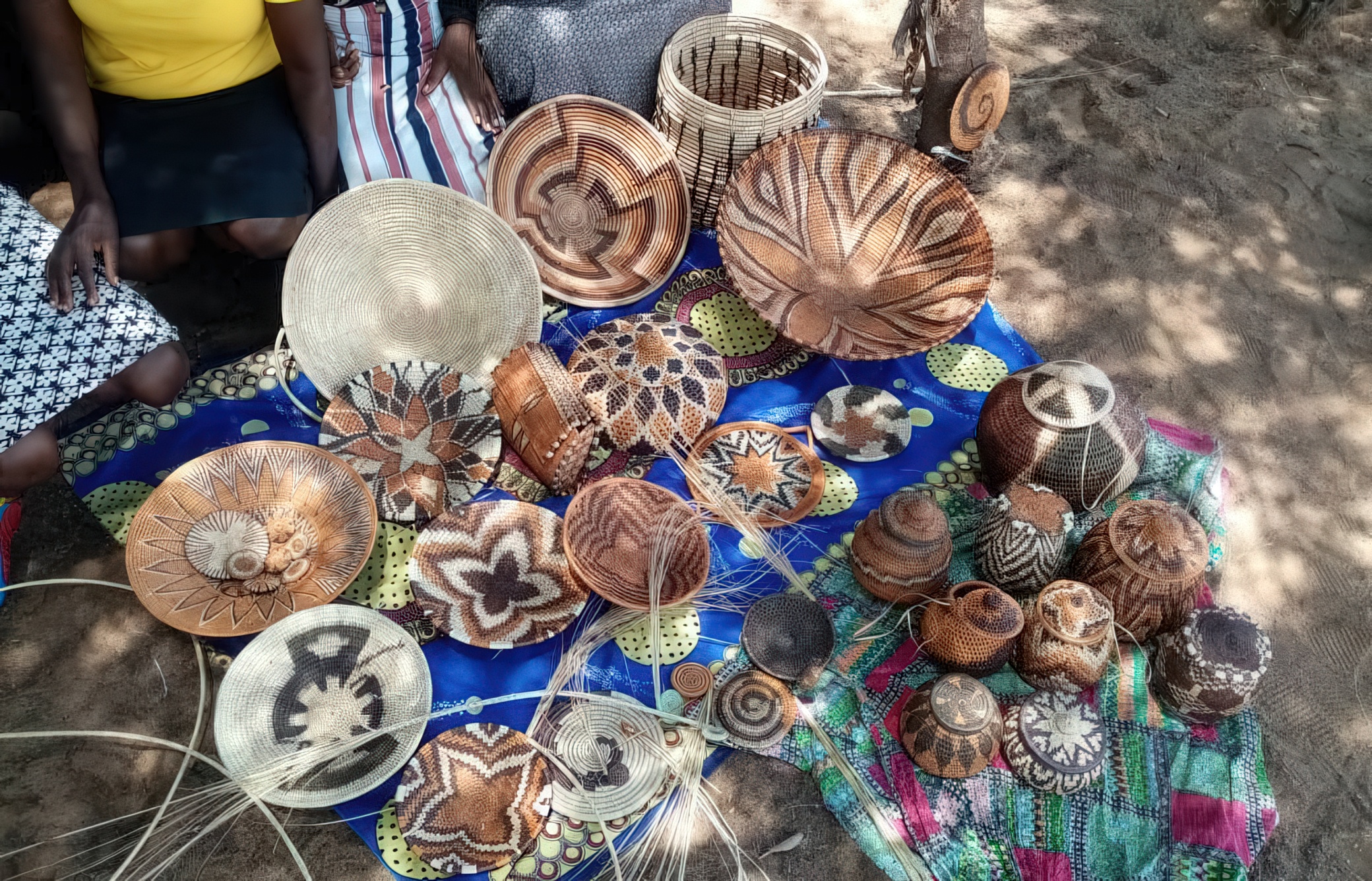 A selection of hand-woven baskets in Botswana.